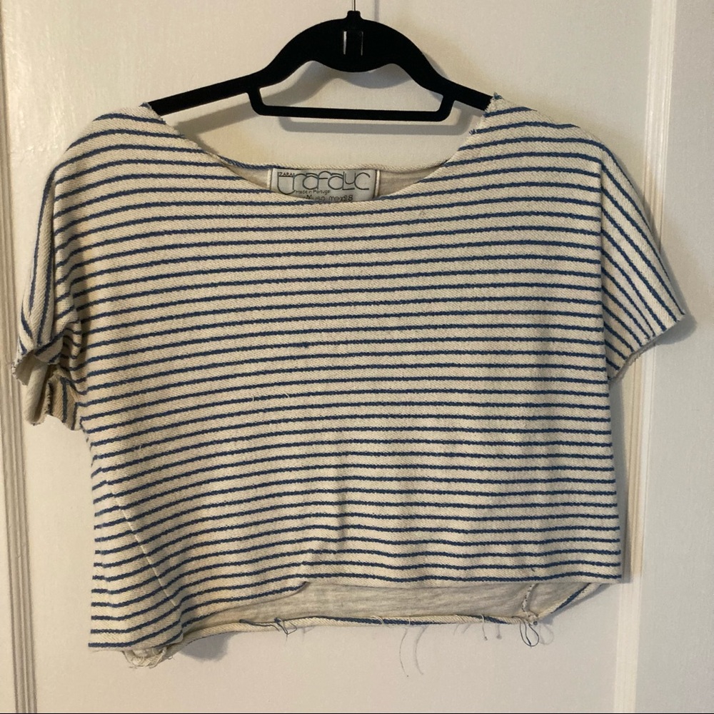 Cream and blue striped crop top